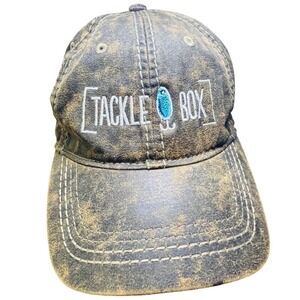 Tackle Box Fishing Hat Brown Distressed Embroidered Fish Adjustable Baseball Cap